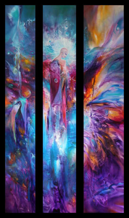 INTERDIMENSIONAL MOTHER, triptych, oil on canvas and linen, approx. 200 X 100 cm wide.
