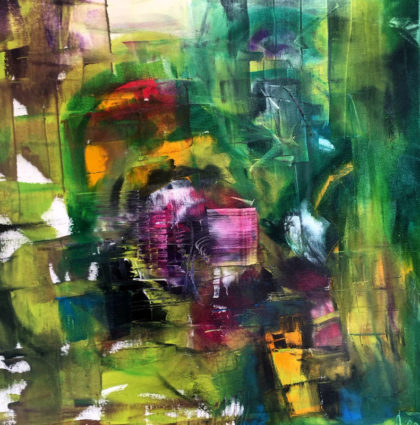 Tereza Trzan, GREEN MEADOW, oil on canvas, 61 X 61 cm