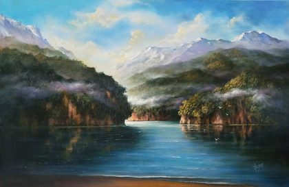 Jennifer Cruden, SOUTHERN LAKE EARLY MORNING, oil on canvas, 51 X 76 cm, $1,465