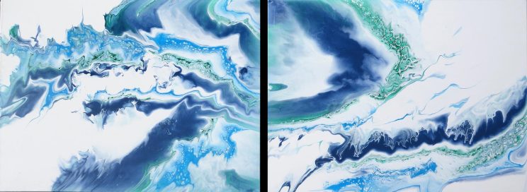 Kirsty Peters, BLUE SHADE, diptych, mixed media, 46 X 122 cm, $ 425